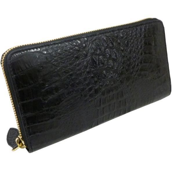 CAIMAN /クロコダイル 長財布　ブラック/ラウンドファスナー カイマンワニ革 長財布 メンズ ラウンドファスナー カイマンクロコ