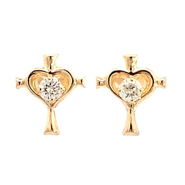 262093）日本製 クロスハート ダイヤモンド ピアス K18直結 イエロー