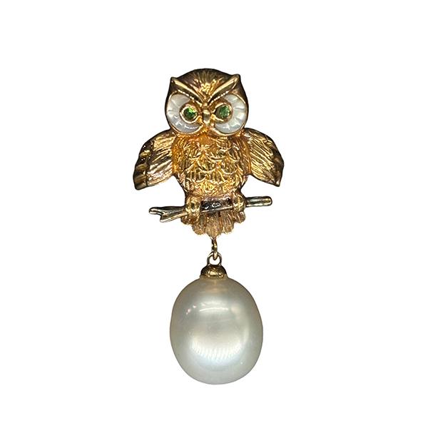 RITCHEY（リッチー） K18PGナンヨウパール ブローチ フクロウ 動物