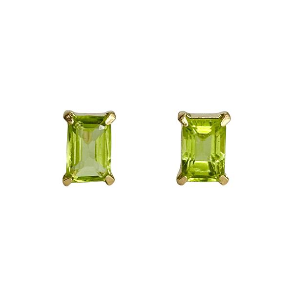 K18YG ペリドットピアス 1.0ct エメラルドカット 両耳用 18金 