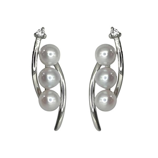 18金 ホワイトゴールド パール ピアス K18 30.-3.5 両耳 真珠 アコヤ