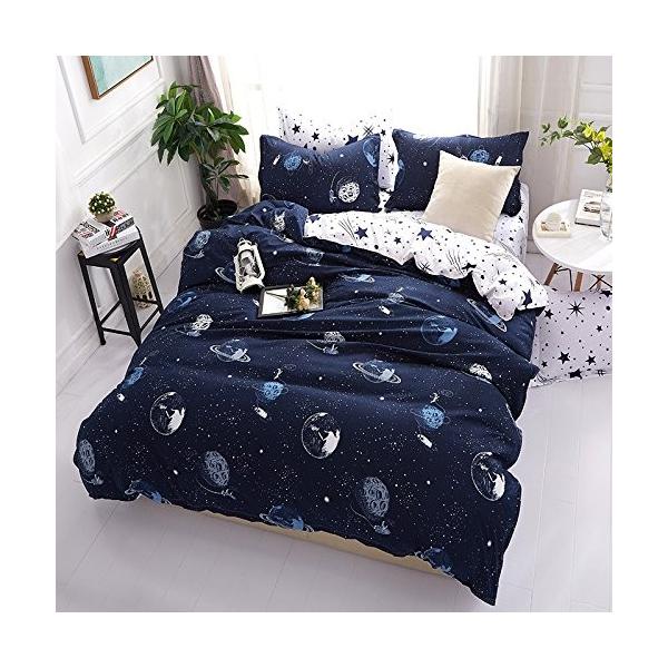 星柄 布団カバー セミダブル 4点セット 寝具カバーセット ホワイトamp ネイビー ボックスシーツ 可愛い 掛け布団カバー 柔軟 2 枕カバー 本店 ベッド用