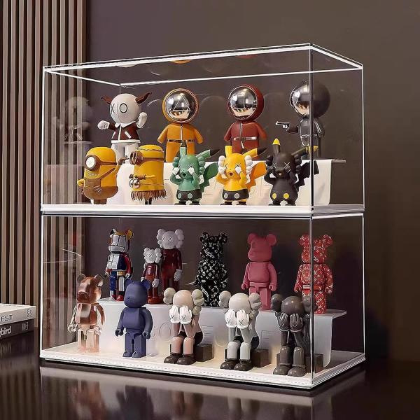 コレクションケース 2個セット マグネット式扉 フィギュアケース 大型 横幅26cm×奥行20cm×高さ36cm アクリルケース 収納ケース 4枚仕切り付き フィギュア 棚
