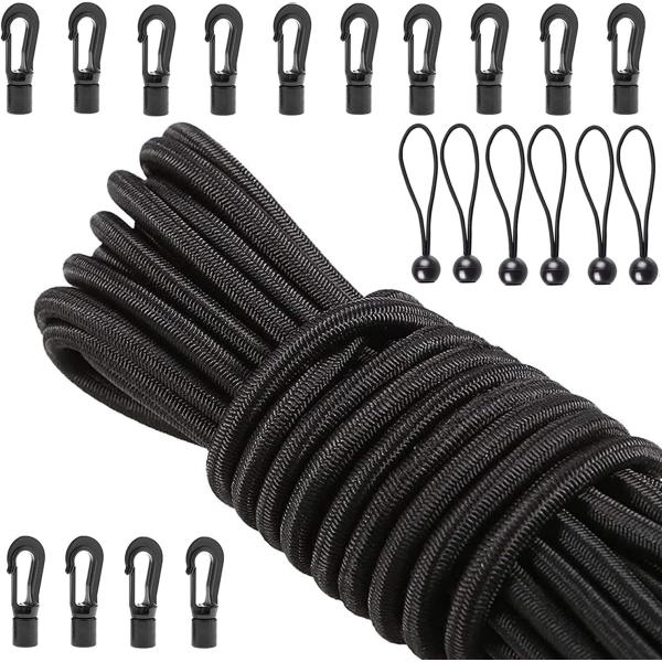 バンジーコード（幅6MM *長さ14M）ロスゴール固定*６個 ショックコードフック*14個 弾性ロープ ゴムバンド カラビナ付き ゴム紐 固定紐 荷台 荷締め 耐久