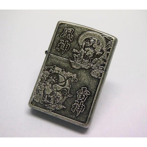 新品正規品 レアな流通限定品 銀燻しバレル 「風神雷神」ZIPPOオイルライター☆おまけメンテブラシ付き！ヴィンテージ風 アンティーク風 ジッポ