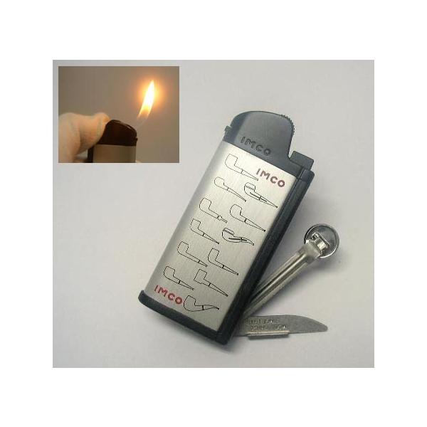送料290円〜パイプ用ライター イムコ(IMCO)CHIC4(シック4)PIPE 1303G フリント式ガスライター(シルバー)折りたたみナイフ,タンバー付き ガス再注入式