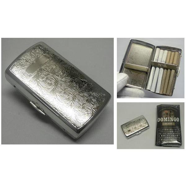 送料180円〜坪田ヴィーナスミニ シガレットケース 両切り(10本)手巻き(10本-12本) ニッケルアラベスク両面柄(11429)真鍮製メタル