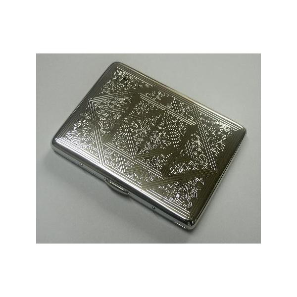 送料270円〜真鍮製メタル シガレットケース 100mmロング(9本)手巻き(12本-16本),両切り(12本) シルバーアラベスク両面同柄(91429)