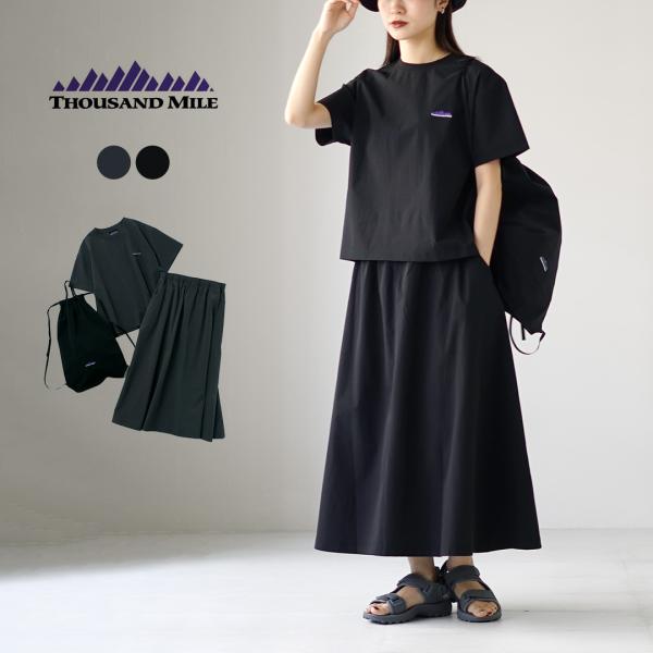 ■3点セットでレジャーもタウンも大活躍THOUSAND MILE（サウザンドマイル）より、毎年人気のアウトドア向けセットアップが着回しやすい半袖Tシャツとスカートのセットで登場。上下セットでの着用はもちろん、手持ちのアイテムにも溶け込む使い...