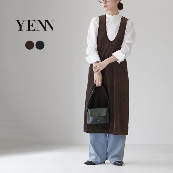 美品 YENN イェン リラックスワンピース ブラウン 重ね着 ミドル丈 現行 YENN YENN（イェン） ベルベット リラックス ワンピース