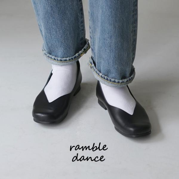 RAMBLE DANCE（ランブルダンス） シュリンクレザー Vカット スクエアパンプス 日本製 / レディース バレエシューズ