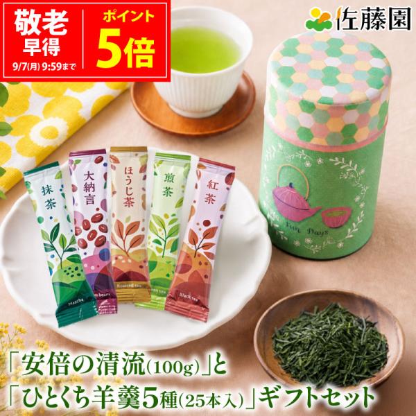敬老の日 羊かん 安倍の清流100g＆ひとくち羊羹 5種25本入 佐藤園 お茶 緑茶 煎茶 茶羊かん お菓子 和菓子 スイーツ ギフト プレゼント 個包装