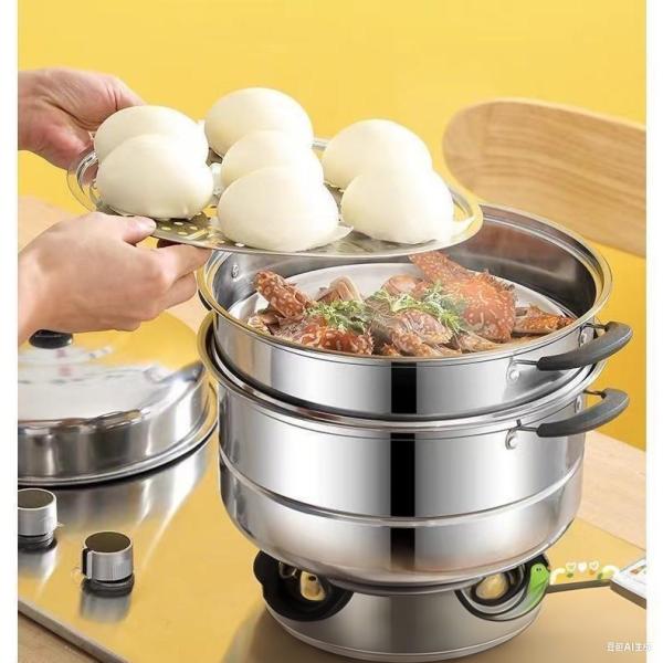 業務用ステンレス3段蒸し器　美品！ 業務用？ステンレス製蒸し器3段