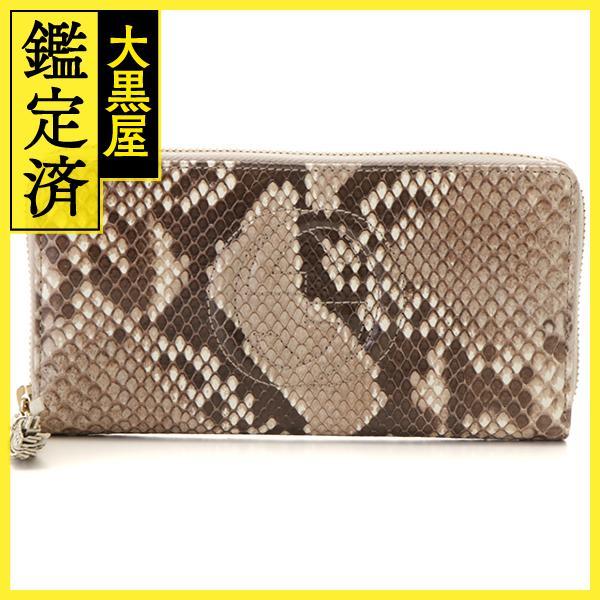 GUCCI グッチ ソーホーラウンド長財布 ベージュ/ブラウン パイソン 