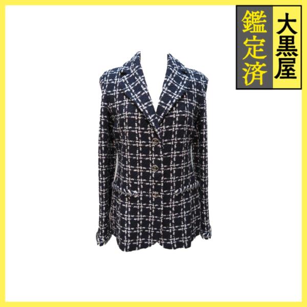 CHANEL ツイード　ジャケット 36 シャネル　ジャケット CHANEL シャネル ツイードジャケット レディース36 ネイビー/ホワイト