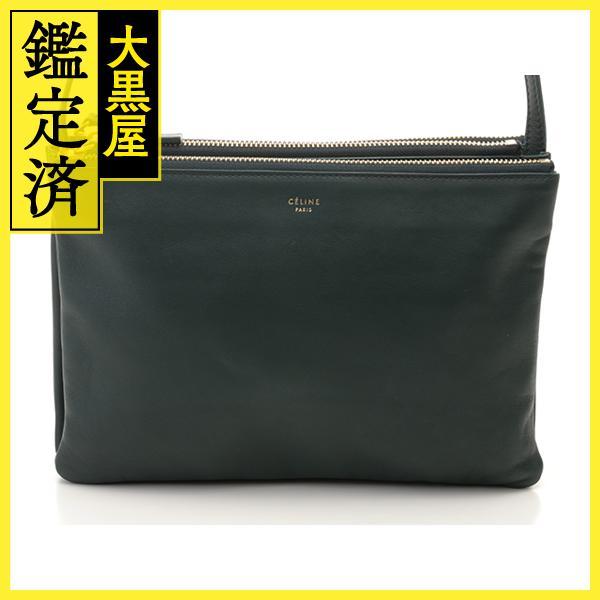 CELINE（セリーヌ） トリオバッグラージ グリーン レザー ショルダー 