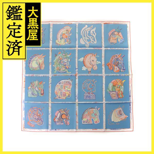 HERMES（エルメス） カレ90 スカーフ CHEVALOSCOPE ブルー オレンジ