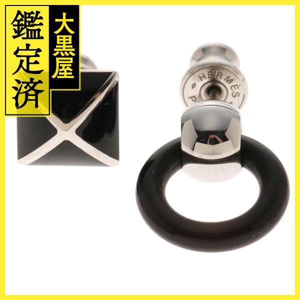 HERMES エルメス メドールXOピアス ブラック ステンレス ラッカー  