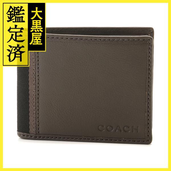 COACH（コーチ） 二つ折り札入れ ブラウン ブラック レザー キャンバス