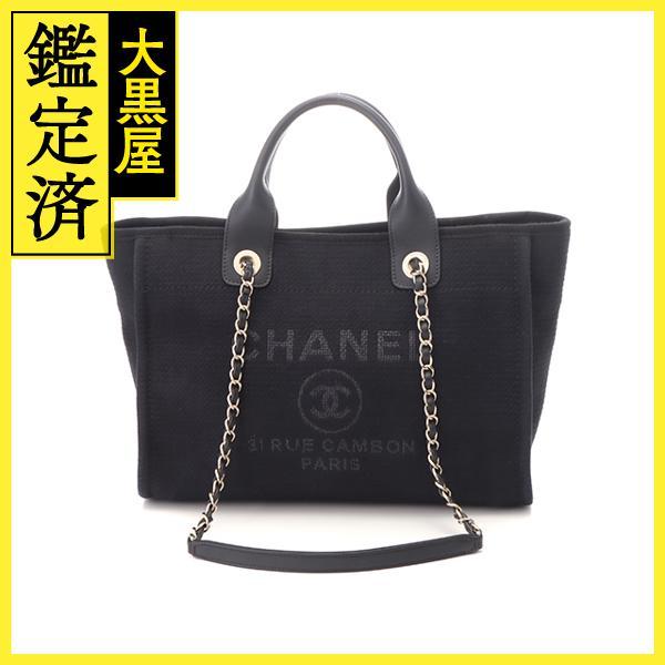 CHANEL シャネル ドーヴィルMM ブラック／GP キャンバス／レザー