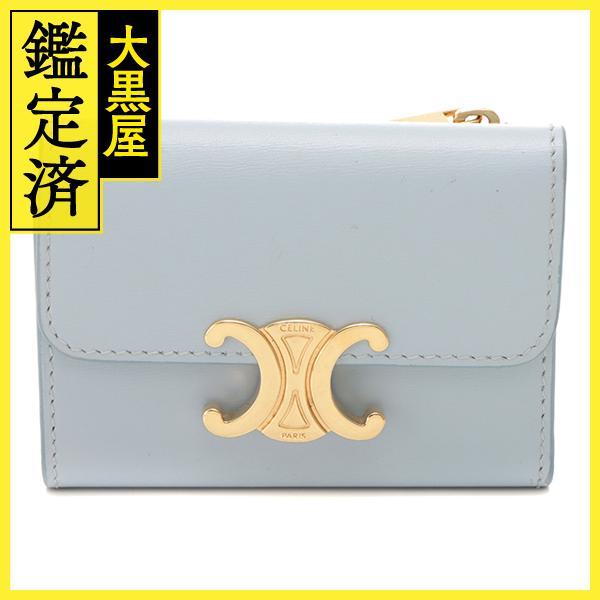 CELINE セリーヌ トリオンフ コンパクトウォレット ライトブルー/GP 