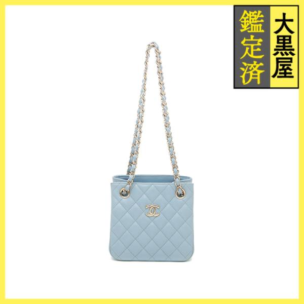 CHANEL（シャネル） マトラッセ ミニバケットバッグ ライトブルー/GP 