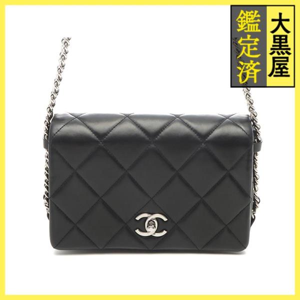 【本物】カード付シャネル ミニマトラッセ フルフラップ チェーンショルダー 黒 CHANEL（シャネル） ミニマトラッセ20 ターンロックフルフラップ