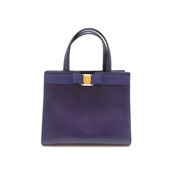 極美品✨サルバトーレフェラガモ ヴァラ リボン A4 肩掛け トートバッグ 紺 Salvatore Ferragamo サルヴァトーレフェラガモ ヴァラリボン 2WAY