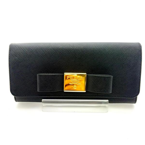 美品　PRADA サフィアーノ　ミニリボン　ブラック　レディース　長財布 PRADA（プラダ） バッグ リボン ロングフラップウォレット ブラック