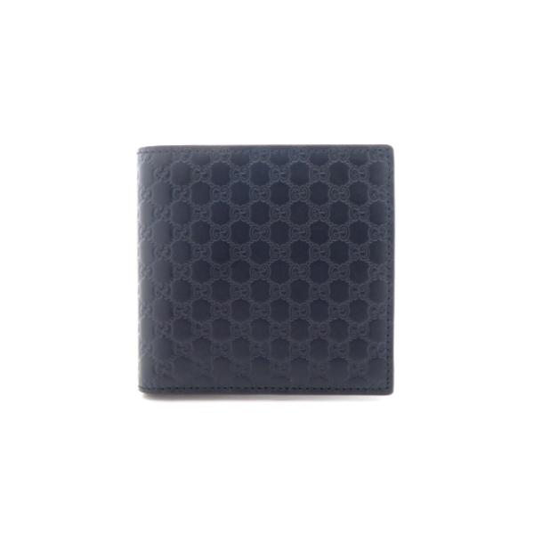 GUCCI（グッチ） マイクログッチシマ 二つ折財布 ネイビー カーフ