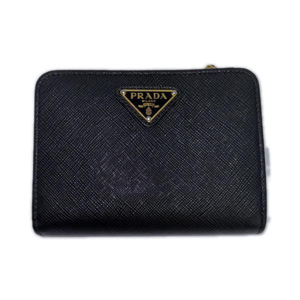 PRADA（プラダ） 二つ折L型ZIP財布 ブラック/GP サフィアーノ 1ML018