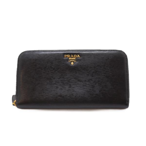 美品✨プラダ 長財布 ラウンドファスナー ヴィッテロムーヴ レザー 黒 PRADA（プラダ） ラウンド長財布 ブラック ヴィッテロムーブ 長財布