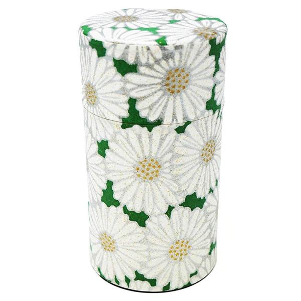 京都生まれの友禅紙茶缶 菊姫 / 150ml 茶筒 茶缶 茶入れ 茶壷 保存容器 キャニスター きつさこ仕様 (グリーン)