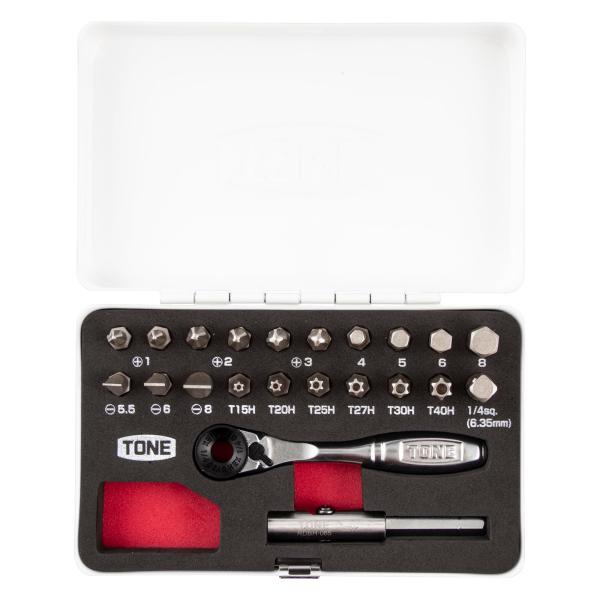 他サイト： トネ(TONE) ビットラチェットセット BRS20MW ビット差込 &amp;6.35mm(1/4") ホワイト 内容22点の商品画像