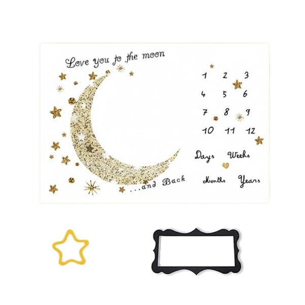 「商品情報」【毎月の成長をかわいく残せる月齢フォトマット】月のデザインに赤ちゃんを寝かせるだけで、簡単に可愛い寝相アートが完成。付属の星で月齢数字を囲めば、新生児から1歳までの成長記録をオシャレに残せます。初心者ママでも扱いやすいデザインが...