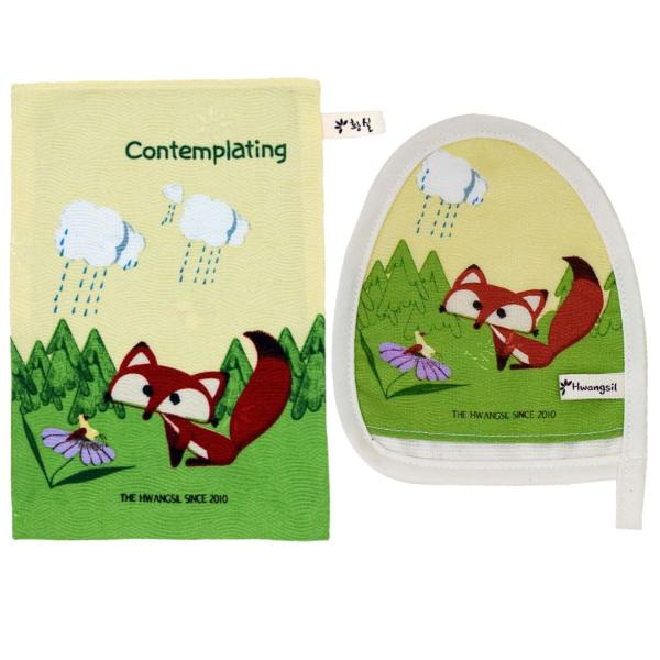 皇室タオル　赤キツネ ボディタオル　洗顔パフ セット