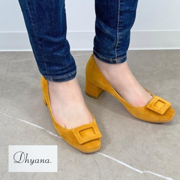 レディース パンプス ディアナドット Dhyana. バックル付スクエアパンプス