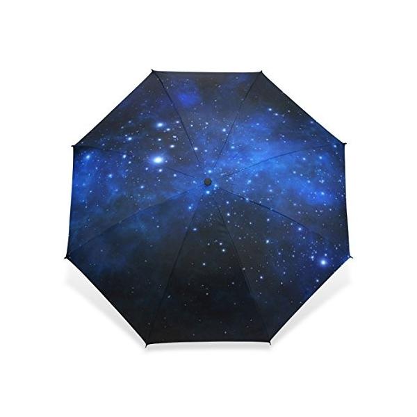 Usaki ユサキ おしゃれ 星 星雲 星空柄 宇宙柄 今ダケ送料無料 青い 手動開閉 日傘 雨傘 3段 晴雨兼用 ブルー 折りたたみ傘 耐風 携帯用