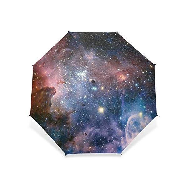 Usaki ユサキ おしゃれ ぴかぴか 星 星雲 100 品質保証 星空柄 宇宙柄 折りたたみ傘 携帯用 雨傘 耐風 晴雨兼用 日傘 三つ折り畳み 手動開閉 3段