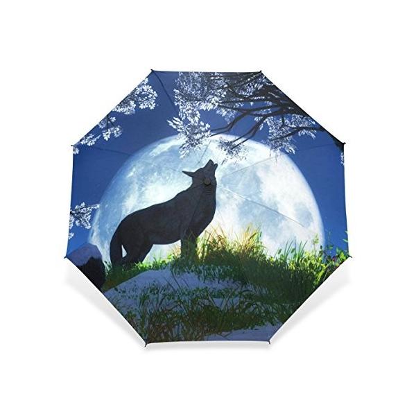 Usaki ユサキ 折りたたみ傘 折畳み 晴雨兼用 超クール 狼 デザイン 手動開閉 三つ折り畳み
