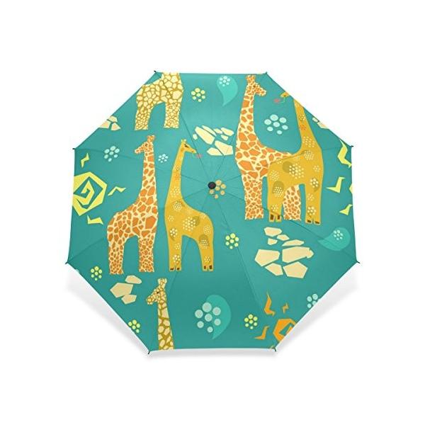Usaki ユサキ かわいい 面白い 業界no 1 動物 アニメ 漫画 キリン柄 3段 ブルー 折りたたみ傘 耐風 イエロー 日傘 雨傘 晴雨兼用 手動開閉