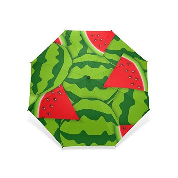 Usaki ユサキ かわいい 面白い 果物柄 美品 絵画 すいか 水瓜柄 スイカ Watermelon 3段 ピンク 晴雨兼用 グリーン 折りたたみ傘