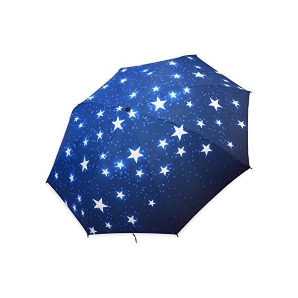 Usaki ユサキ おしゃれ ぴかぴか 星 星雲 星空柄 宇宙柄 青い 晴雨兼用 ブルー 折りたたみ傘 耐風 日傘 流行 携帯用 雨傘 3段 手動開閉