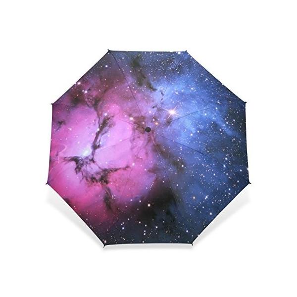 Usaki ユサキ おしゃれ ぴかぴか 星 星雲 星空柄 宇宙柄 折りたたみ傘 3段 耐風 手動開閉 雨傘 晴雨兼用 三つ折り畳み 携帯用 マート 日傘