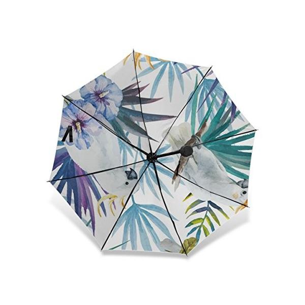 ユキオ Ukio 折りたたみ傘 三つ折り傘 可愛いインコ 水色 全国どこでも送料無料 絵 お洒落 美品 手動開閉 撥水性 鞄に常備 雨傘 シンプル 晴雨兼用