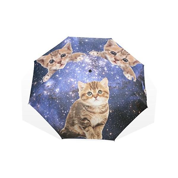 Usaki ユサキ 猫の日 おしゃれ ぴかぴか 星 星雲 星空柄 3段 キャット 折りたたみ傘 宇宙柄 ネコ 動物 面白い かわいい 激安 超特価 猫柄