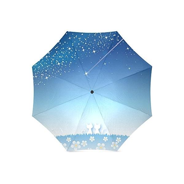 おしゃれ 折りたたみ傘 3段 折畳み 晴雨兼用 かわいい 流れ星を眺める猫のカップル 手動