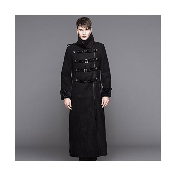 超人気 専門店 Devilファッションロングマキシコートスタンドカラーgoth Detachableショール厚メンズ冬トレンチコート ブラック カラー