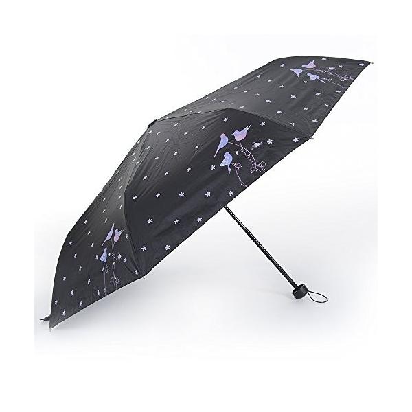 Honeystore 折りたたみ日傘 晴雨兼用 完全遮光 セール 登場から人気沸騰 かわいい 黒 小鳥 Uvカット