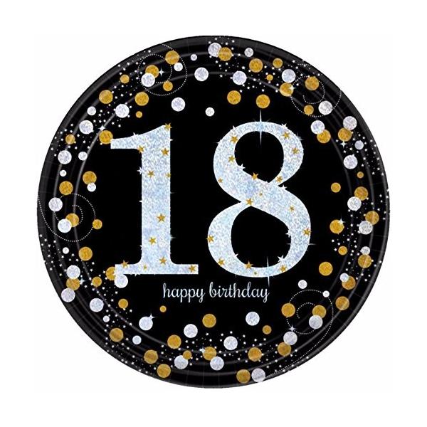 アムスキャン Amscan キラキラゴールド 18歳 誕生日 直営ストア 紙皿 ワンサイズ ペーパープレート バースデーパーティー 8枚組